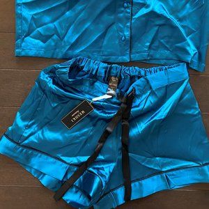 NWT Meshki Madelyn Satin Pajama Turquoise Shorts